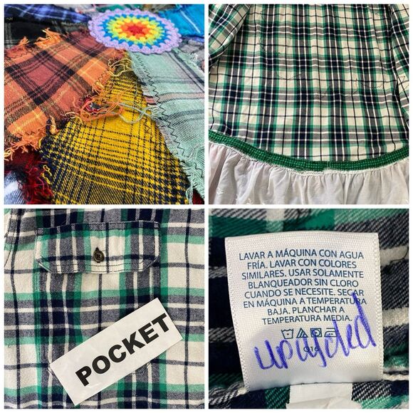 Flannel Shirt Womens 3X Duster Shacket Green Cottage Grunge Art Upcycle Peasant - Picture 5 of 16